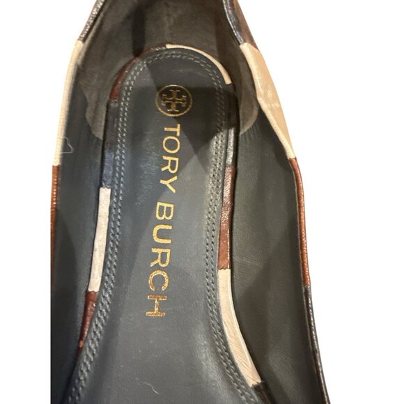 Tory Burch Georgia flat Colorblock Brown Black Size 9 1/2M Good Condition - Picture 8 of 9